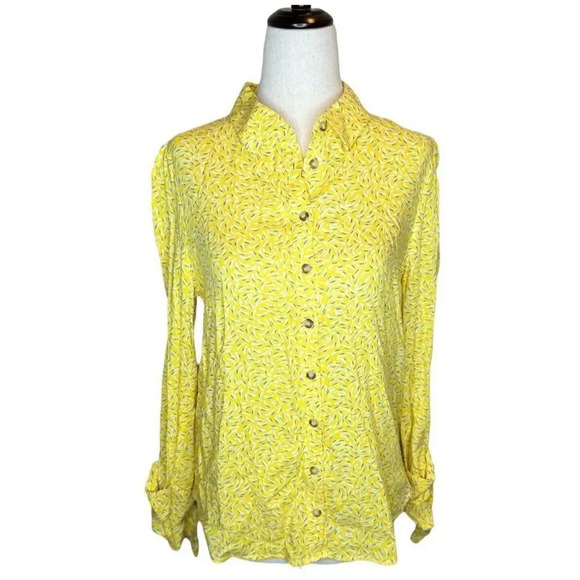 Maeve Anthropologie Size 0 Blithe Yellow Printed Button Down Blouse Top - Picture 1 of 11